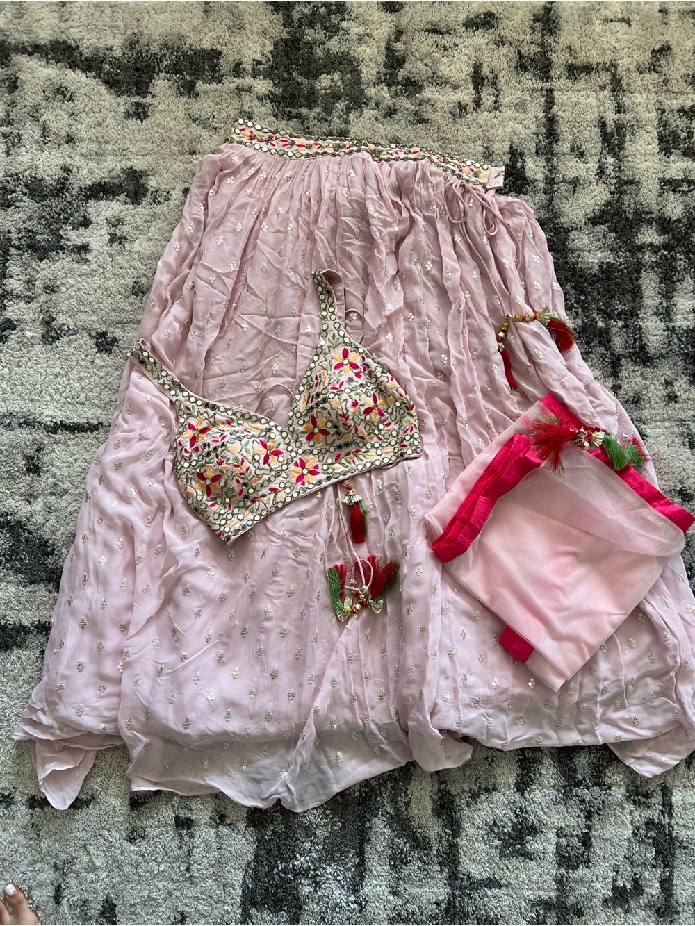 Embroidered Pink Lehenga Set with Floral Mirror Work